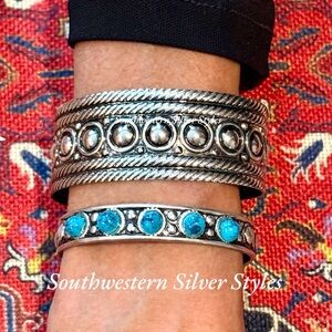 Southwestern Navajo Style Turquoise Oxidized Sterling Silver Plated Bracelets